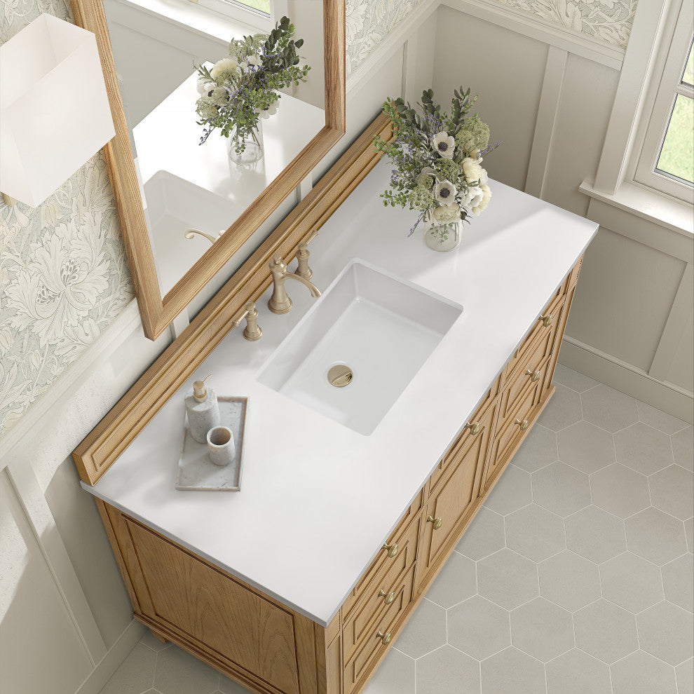 Lorelai 48" Single Vanity, Light Natural Oak, 3 CM White Zeus Top