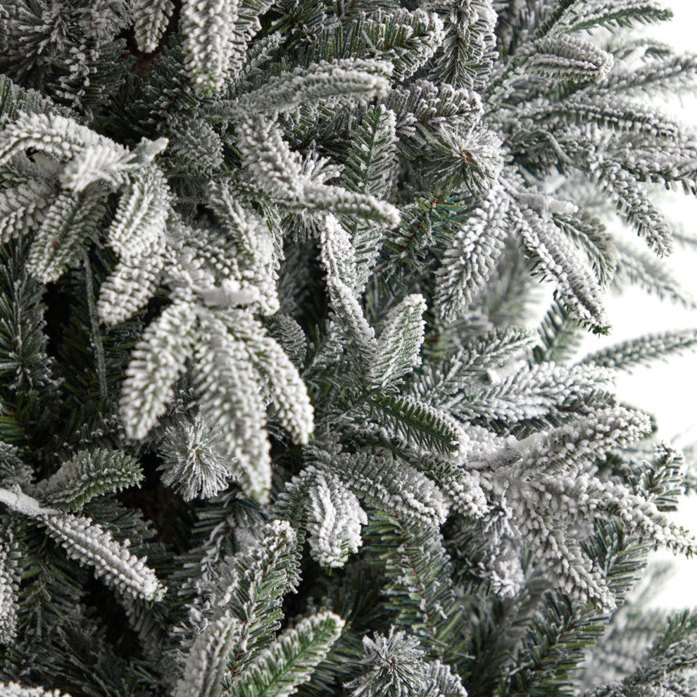 8.5' Flocked Manchester Spruce Faux Xmas Tree W/ 550 Lights & Bendable Branches