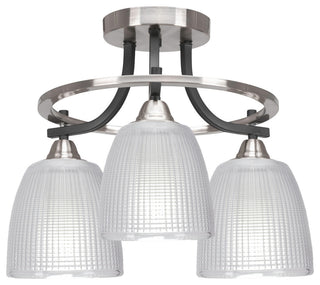 Paramount 3-Light Semi-Flush, Matte Black & Brushed Nickel, 5" Clear Ribbed