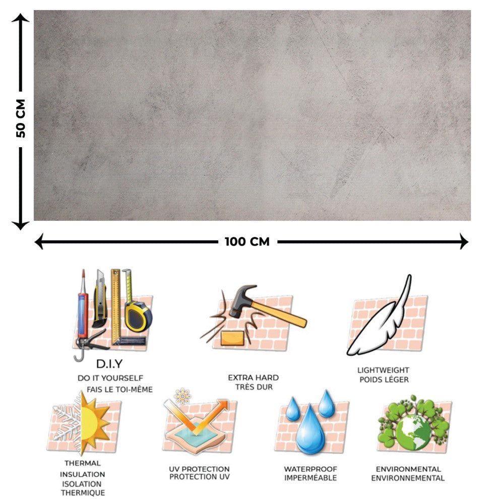 Faux Cement 3D Wall Panels, Beige Gray, Set of 10, Covers 54 sq ft