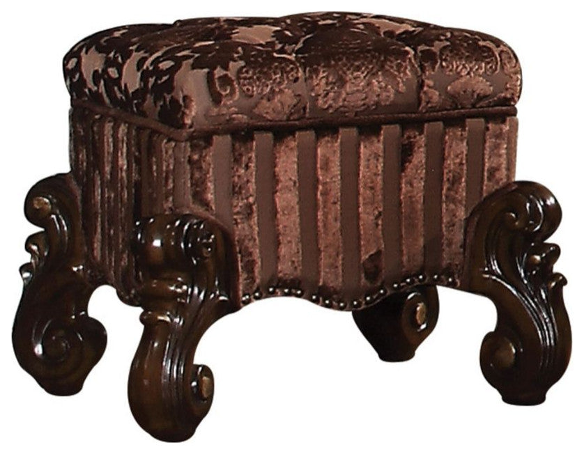 Acme Versailles Vanity Stool Fabric and Cherry Oak