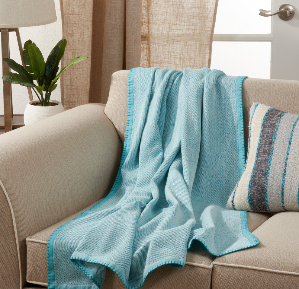 Whipstitch Throw Blanket, 50"x60", Aqua