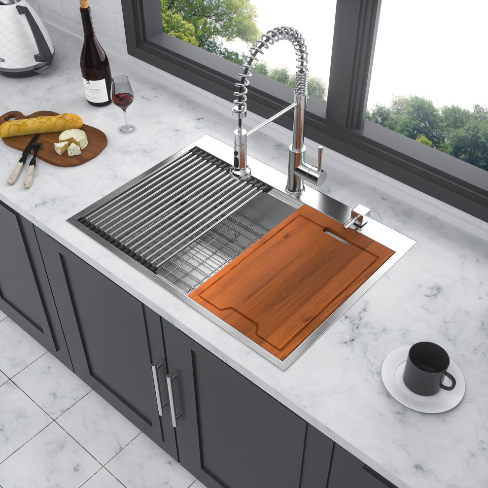 Stainless Steel 30 in. Single Bowl Drop-In Kitchen Sink with Workstation