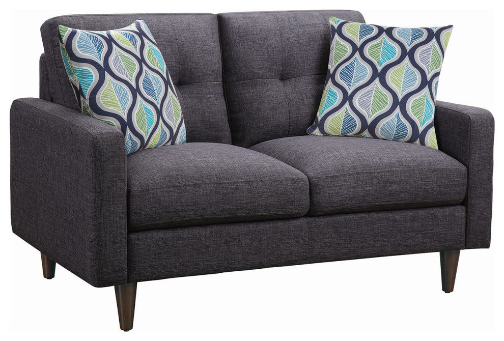Linen-Like Fabric Tufted Back Loveseat, Gray