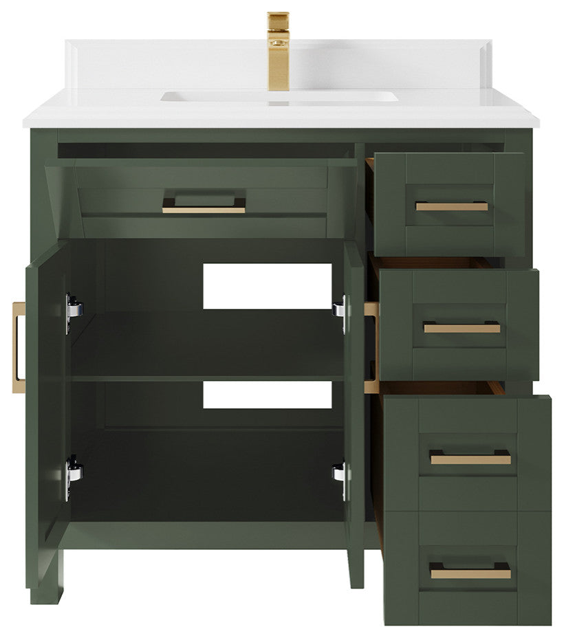 Cambridge 36 Center Sink Bath Vanity in Pewter Green 2" Empira Quartz