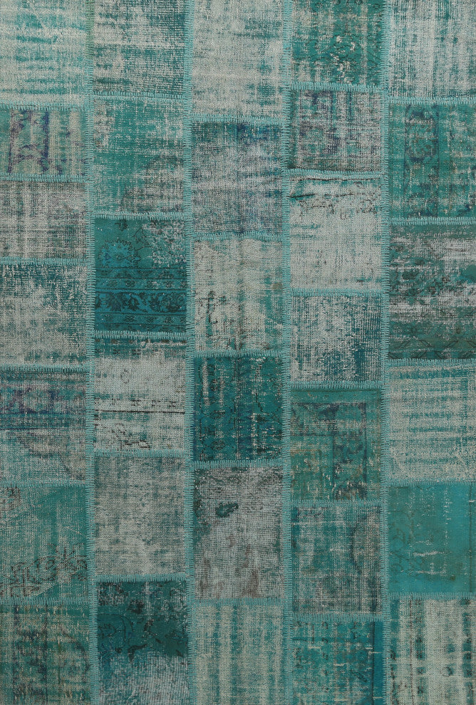 Green Over-dyed Patchwork Turkish Area Rug Hand-tufted Wool Carpet 7x10