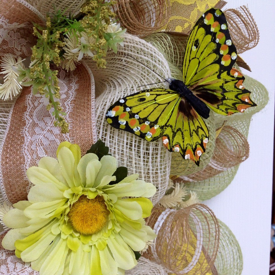 Butterflies Burlap and Lace Deco Mesh Wreath Handmade