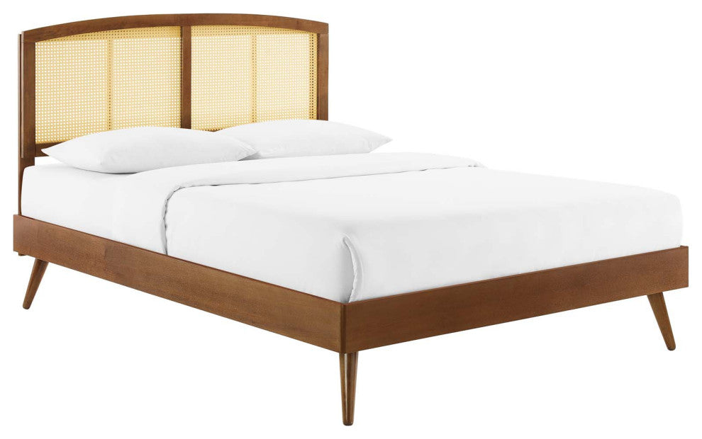Sierra Cane and Wood King Platform Bed With Splayed Legs MOD-6702-WAL
