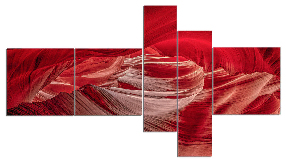 Red Shade in Antelope Canyon, Landscape Photo Canvas Print, 60"x32", 5 panels