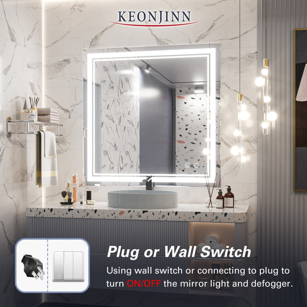 LED Bathroom Mirror, Anti-Fog Memory Dimmable IP54 Waterproof, 36"x36"