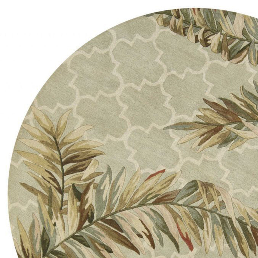 HomeRoots 6' Sage Green Hand Tufted Tropical Quatrefoil Round Indoor Area Rug
