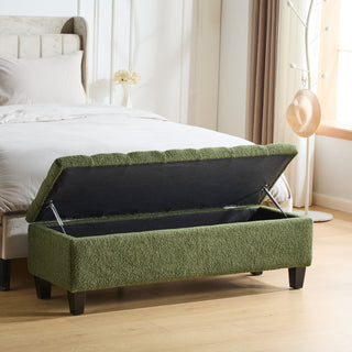 GDF Studio Ottilie Contemporary Button-Tufted Storage Ottoman Bench, Green Boucle