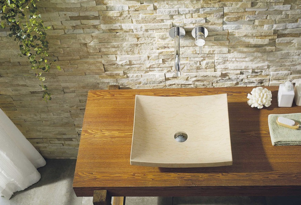Virtu Icarus Natural Stone Bathroom Vessel Sink, Sunny Yellow Marble