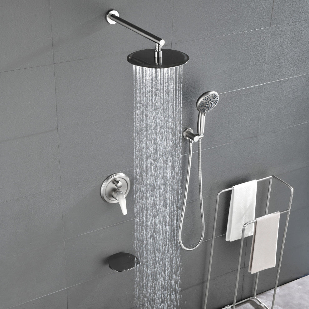 Waterfall Tub Spout Shower System, Handheld Shower Head, Brushed Nickel