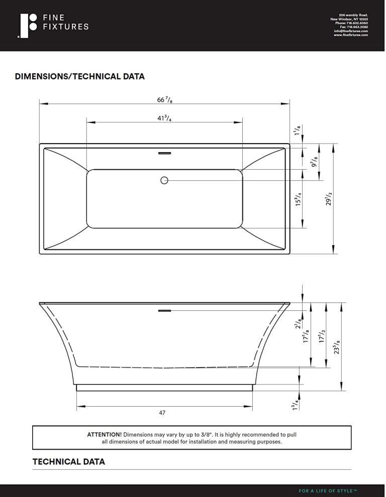Fine Fixtures Sanctuary Freestanding Bathtub With Drain, White