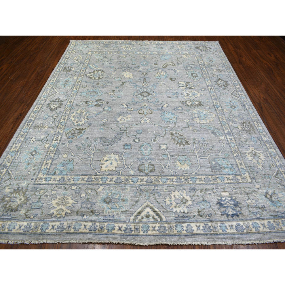 Silver Gray Angora Oushak All Over Motifs Afghan Hand Knotted Wool Rug8'1"x10'4"