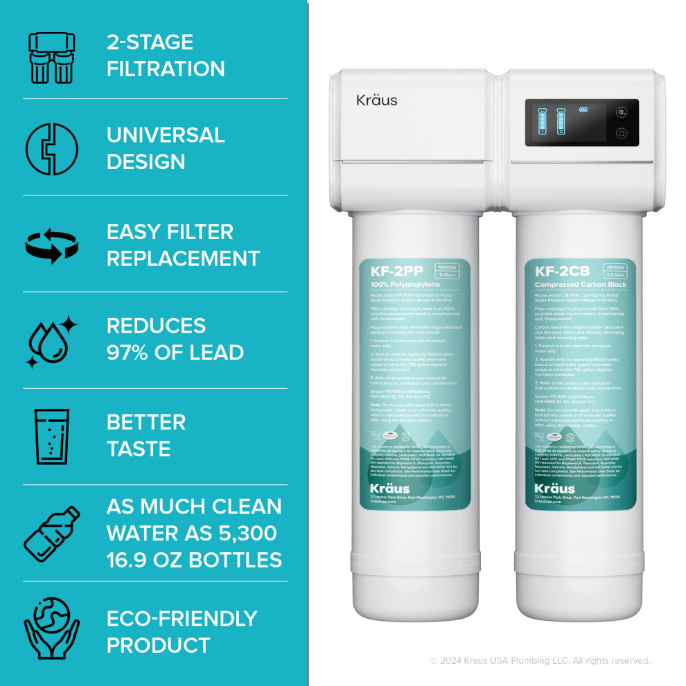 Purita 2-Stage Under Sink Water Filtration System with Digital Display Monitor