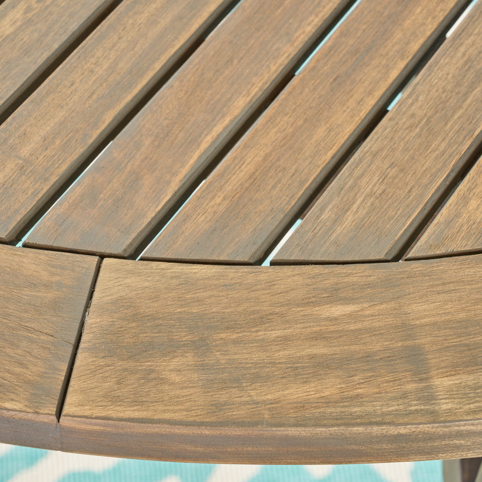 GDF Studio Adn Outdoor 47" Round Acacia Wood Dining Table, Gray