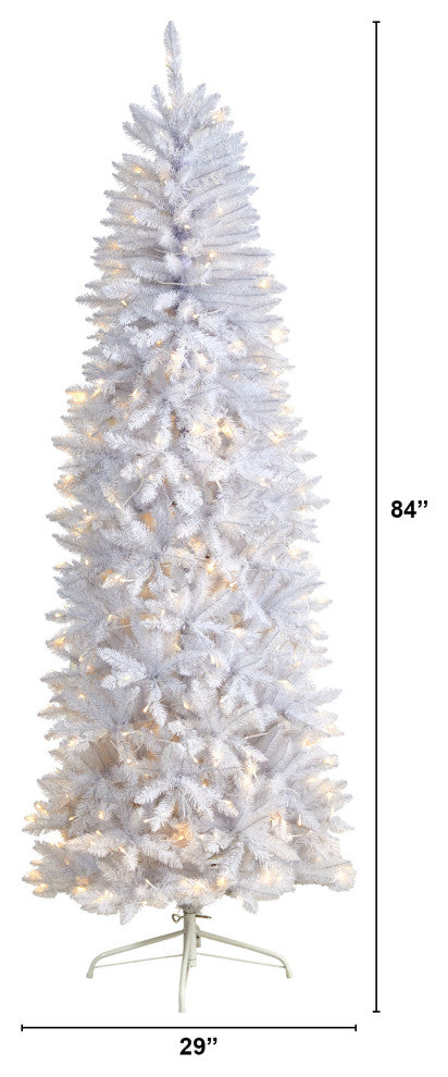 T3361 7 Slim White Artificial Christmas Tree With 300 Warm White LED Lights