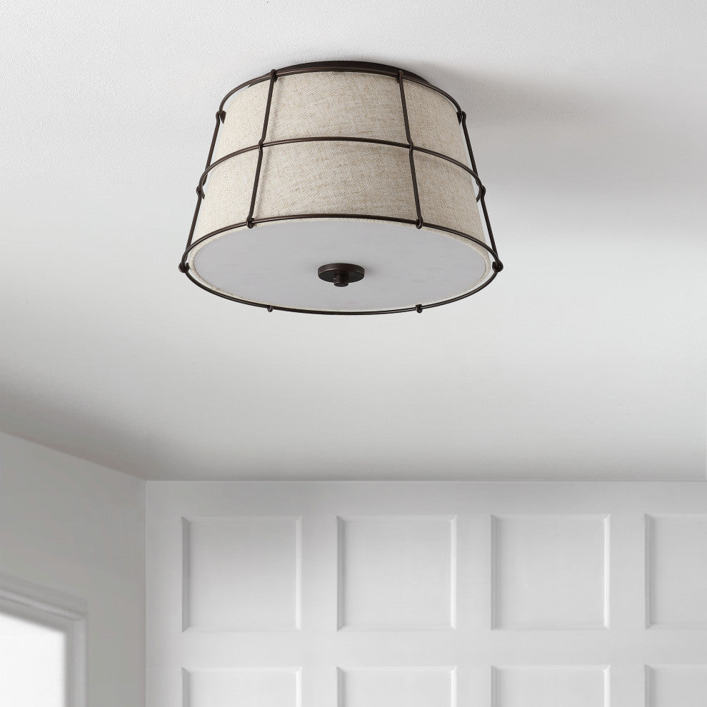 Silas 14" 2-Light Rustic Farmhouse Iron LED Flush Mount, Oil Rubbed Bronze