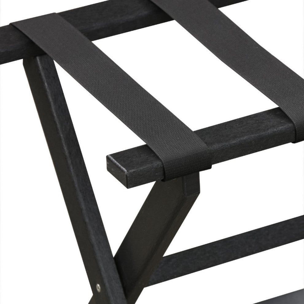 HomeRoots Earth Friendly Black Folding Luggage Rack With Black Straps