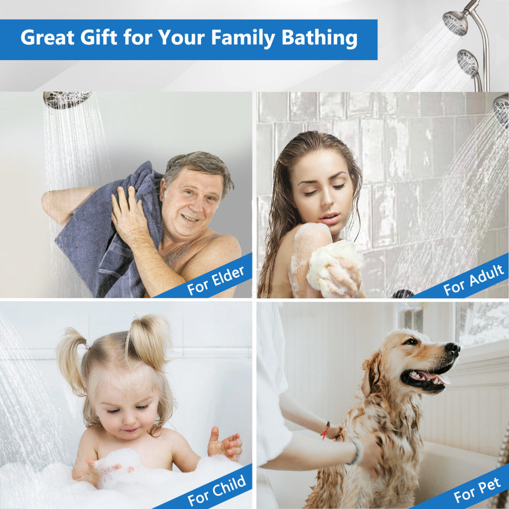 7 Spray Patterns Dual Shower Head with Slide Bar, Brushed Nickel