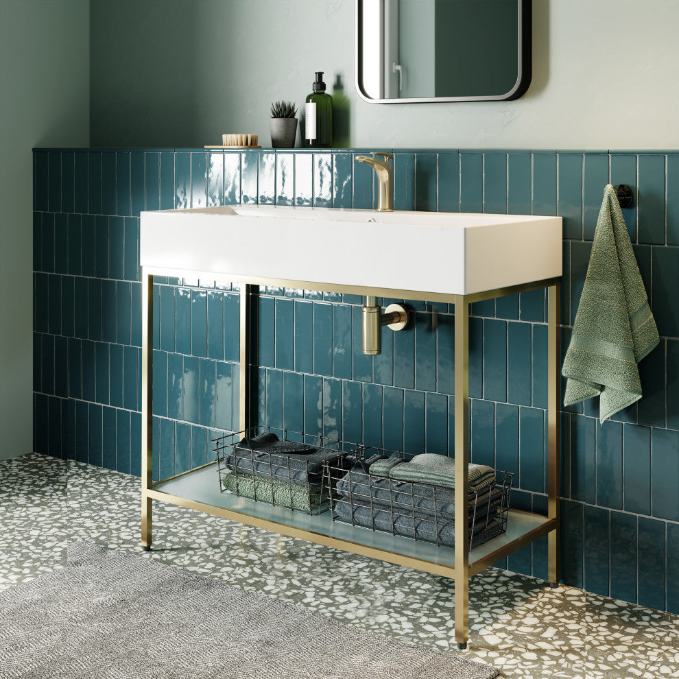 Pierre 40" Single, Freestanding, Open Shelf, Metal Frame Vanity, Gold