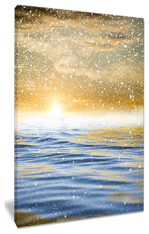 "Sunset Over the Sea With Snow" Skyscape Canvas Photo Print, 16"x32"