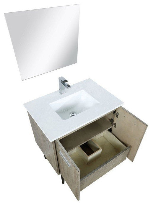 Lancy Modern 30" Rustic Acacia Square Sink Bathroom Vanity Set, Balzani Gun Meta