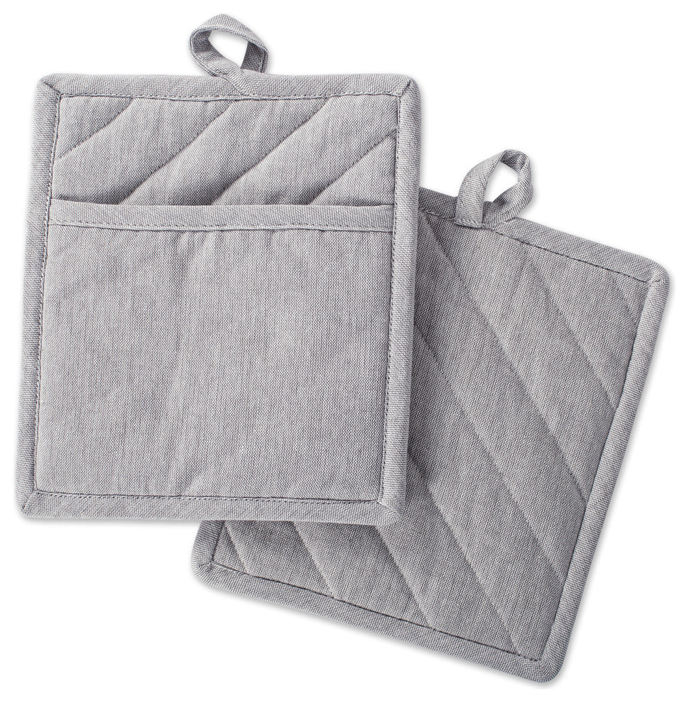 DII Gray Solid Chambray Pot Holder, Set of 2