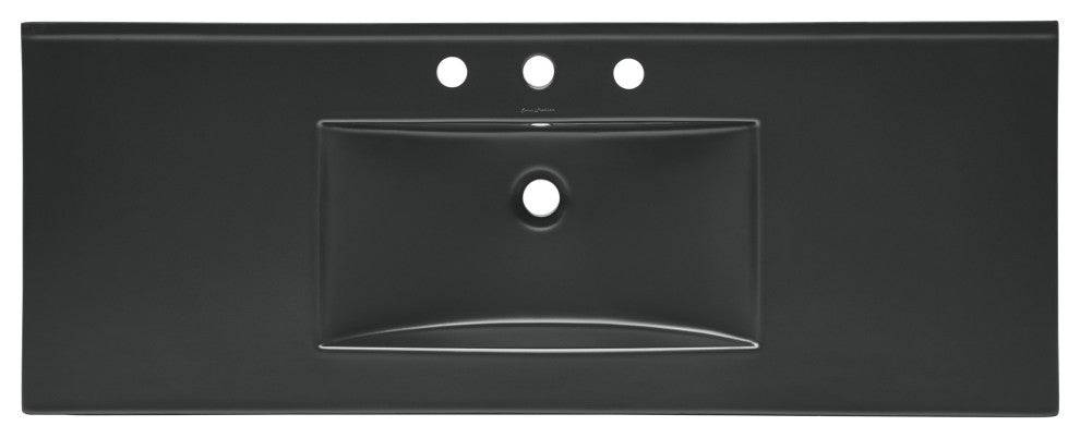 48" Ceramic Vanity Sink Top, Matte Black With 3 Holes