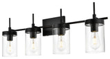 4 Light Black And Clear Bath Sconce