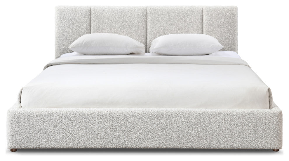 Omax Decor Venice Modern Fabric Upholstered Platform Bed, Cream Beige Boucle, King