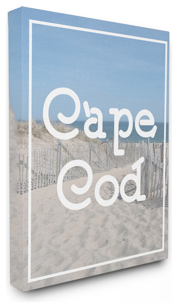 Cape Cod Beach Typography Vintage, 30"x40", Stretched Canvas Wall Art