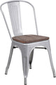 Silver Metal Stackable Chair With Wood Seat
