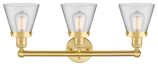 Edison Small Cone 3-Light 25" Bath Vanity Light, Satin Gold Finish, Clear Shade