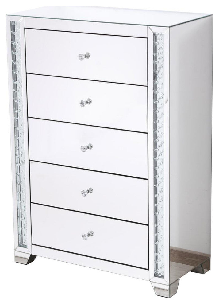 34" Clear Crystal Mirrored Five Drawer Cabinet