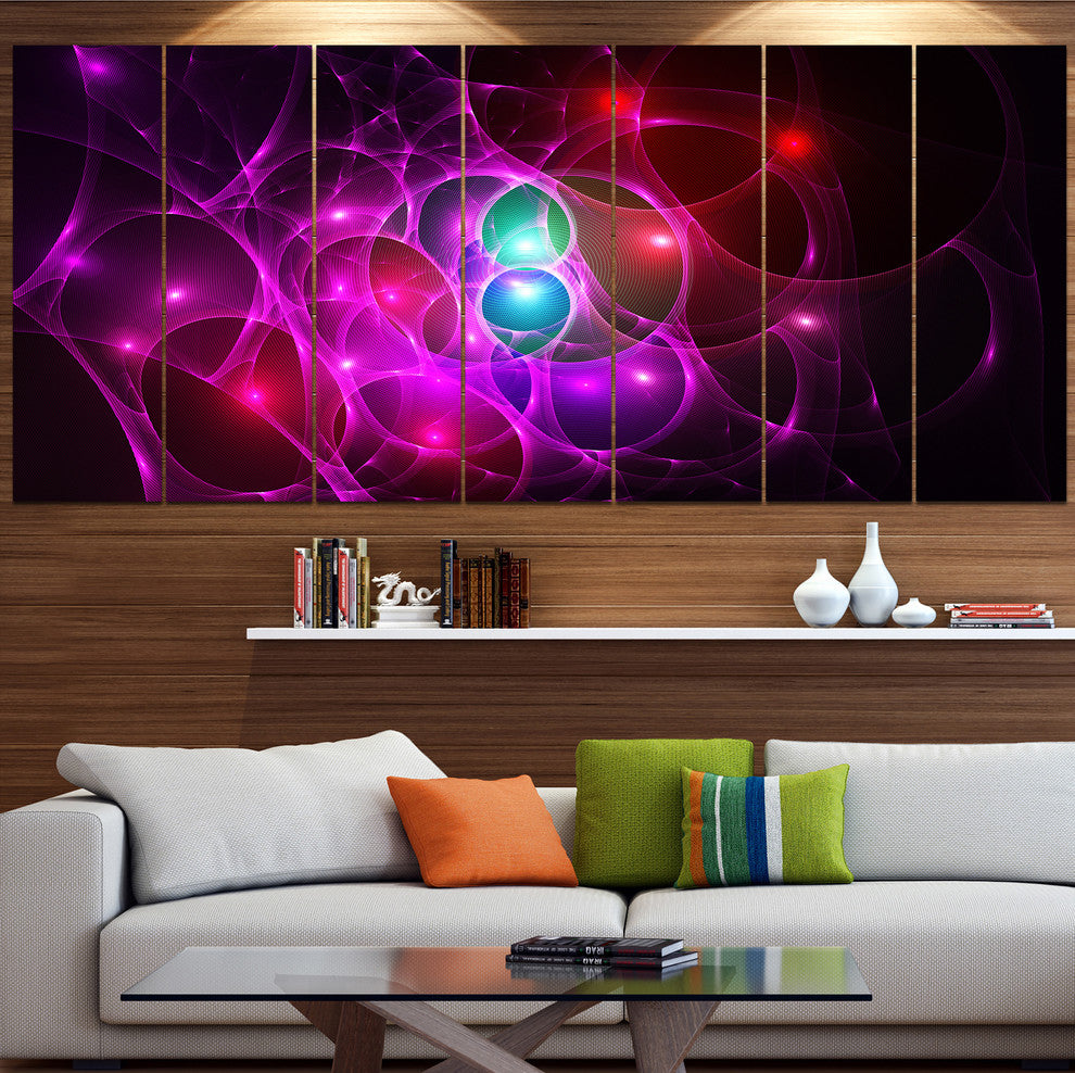 Pink Glowing Bubbles Time, Abstract Wall Art Canvas, 83"x32", 7 Panels