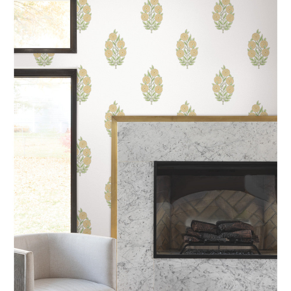 Yellow Dutch Floral Peel and Stick Wallpaper Yellow By Roommates