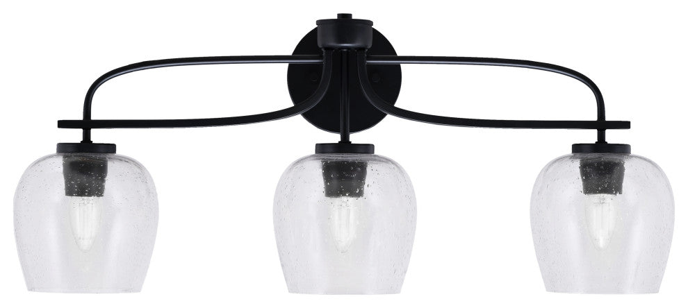 Cavella 3 Light Bath Bar, Matte Black Finish, 6" Clear Bubble Glass
