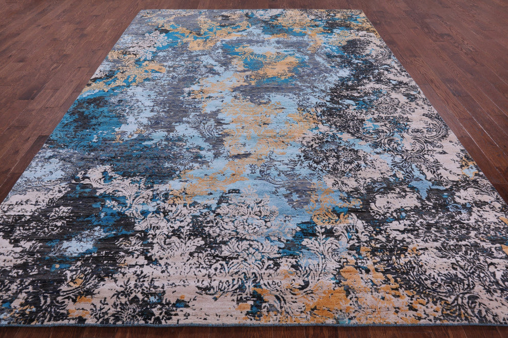 Handmade Wool & Silk Modern Rug 9' 0" X 12' 1" - Q15549