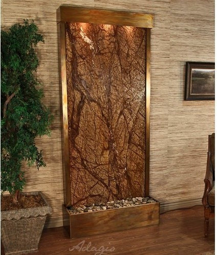Tranquil River Floor Fountain, Rustic Copper, Rainforest Brown Marble