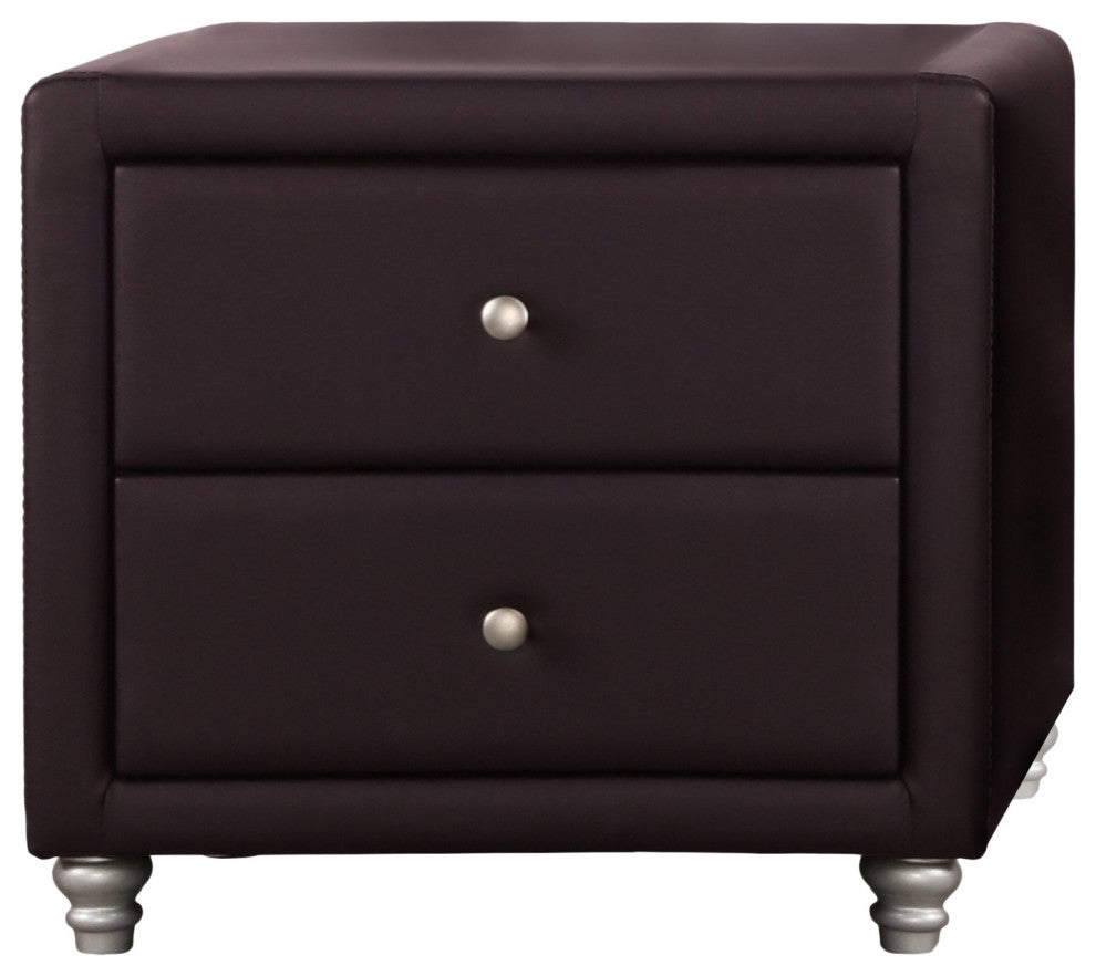 Brown Upholstered 2 Drawer Nightstand