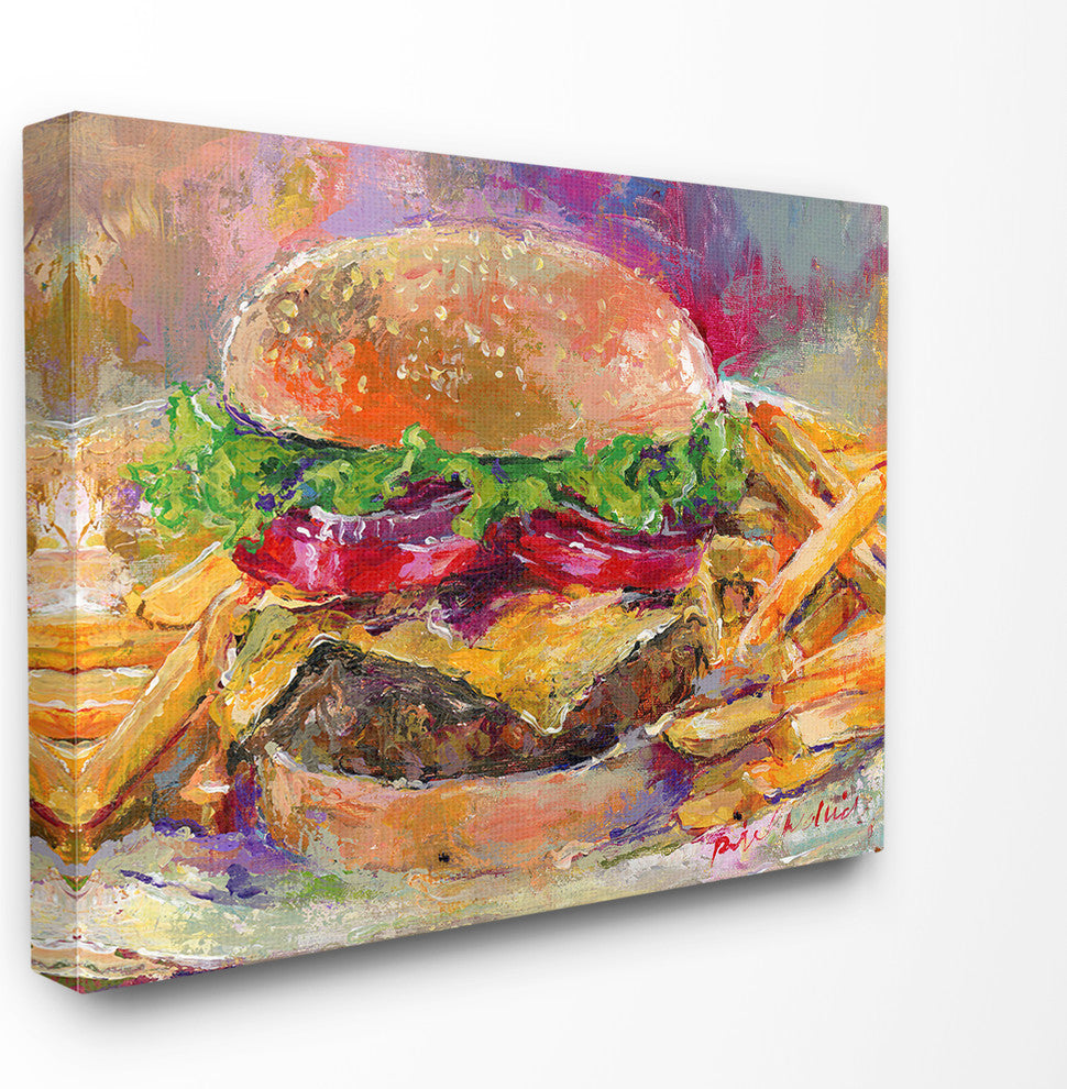 Brightly Colored Hamburger and Fries Still Life Food Painting Canvas, 30"x40"