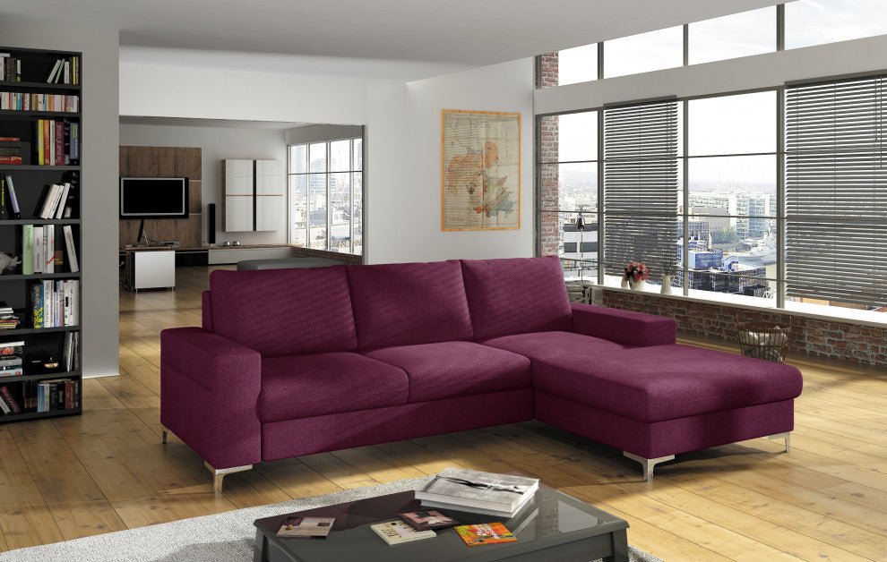 LENS Sectional Sofa-Bed, Cherry, Right Corner