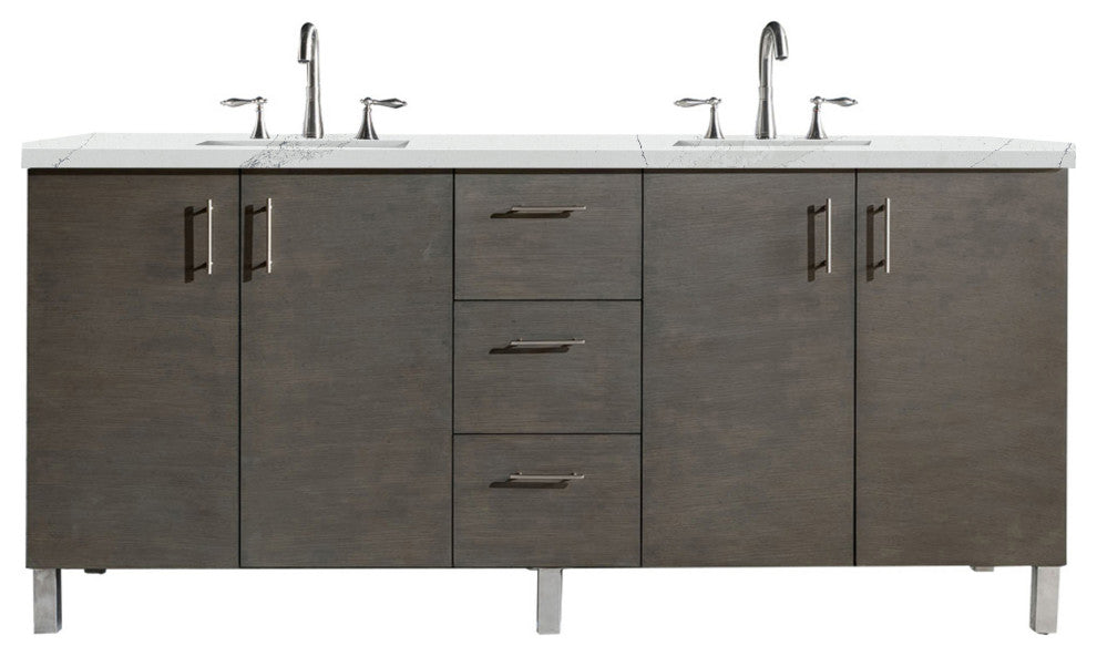 James Martin 850-V72-SOK-3ENC 72" Double Vanity Silver Oakw/ 3 CM Quartz Top