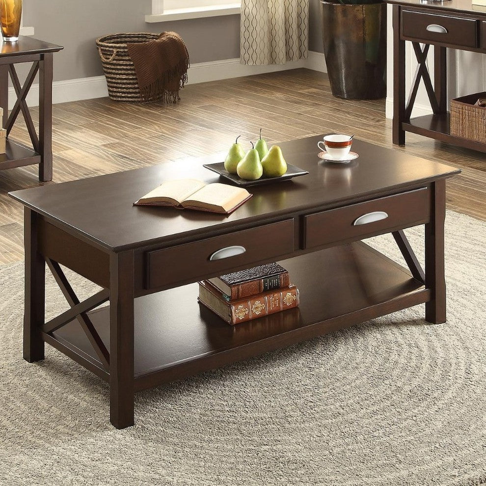 Wood & Birch Veneer Coffee Table, Brown