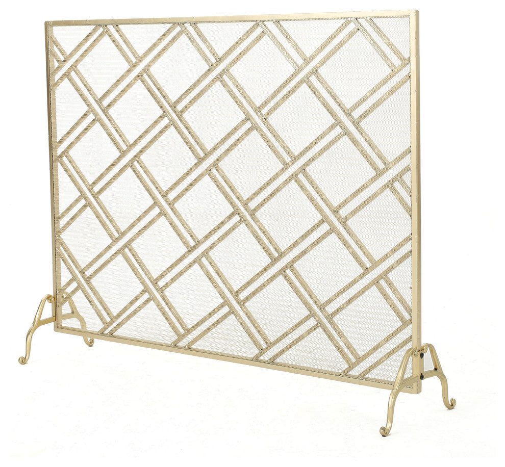 GDF Studio Jalama Single Panel Iron Fireplace Screen, Gold