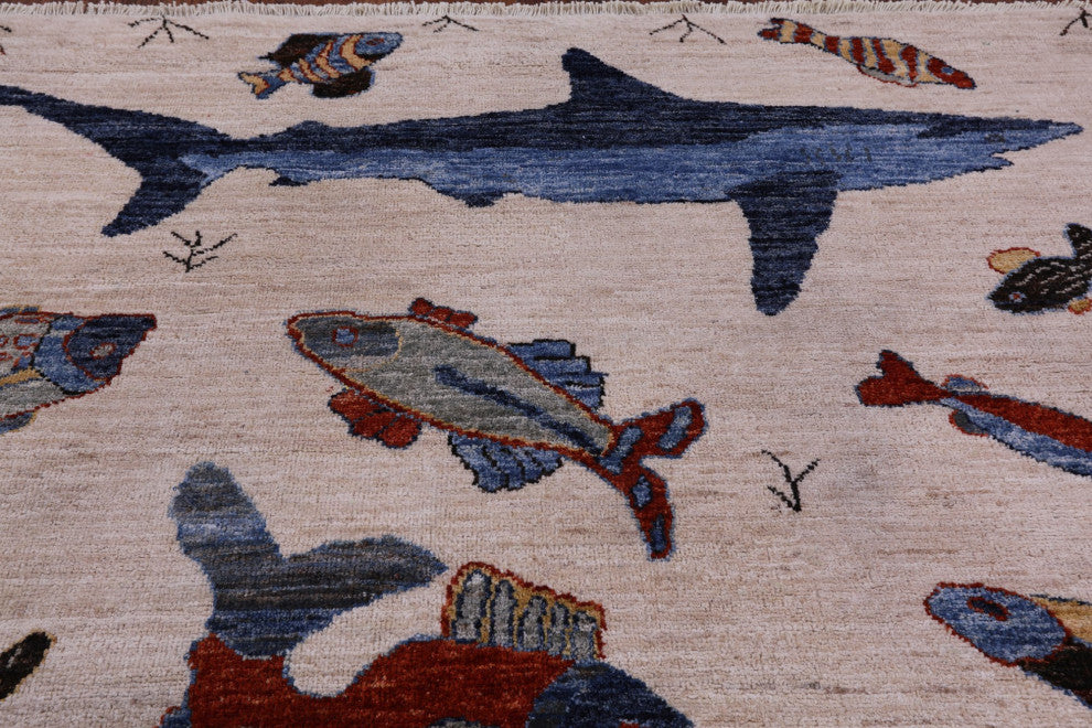 6' 0" X 8' 10" Gabbeh Fish Design Handmade Wool Rug Q10398