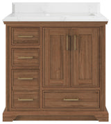 Charlotte Teak 36" Bathroom Vanity Right Offset Dark Natural 1.5" Empira Quartz